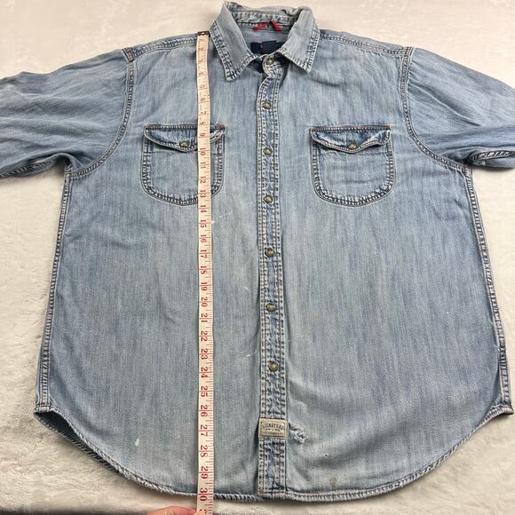 Levi Strauss Signature Pearl Snap Distressed Denim Shirt Men's Size XL - Picture 4 of 9